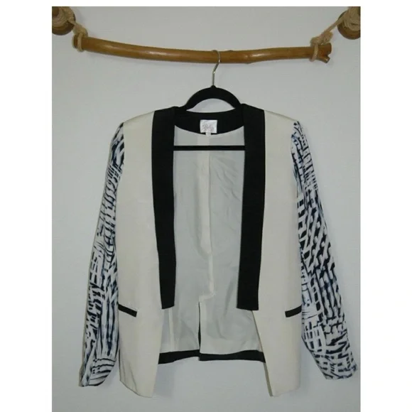 Parker Women's Black White 100% Silk Water Color Block Deconstructed Blazer- S - Picture 7 of 8